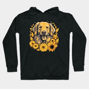 A Golden Retriever surrounded with Sunflowers, illustration Hoodie